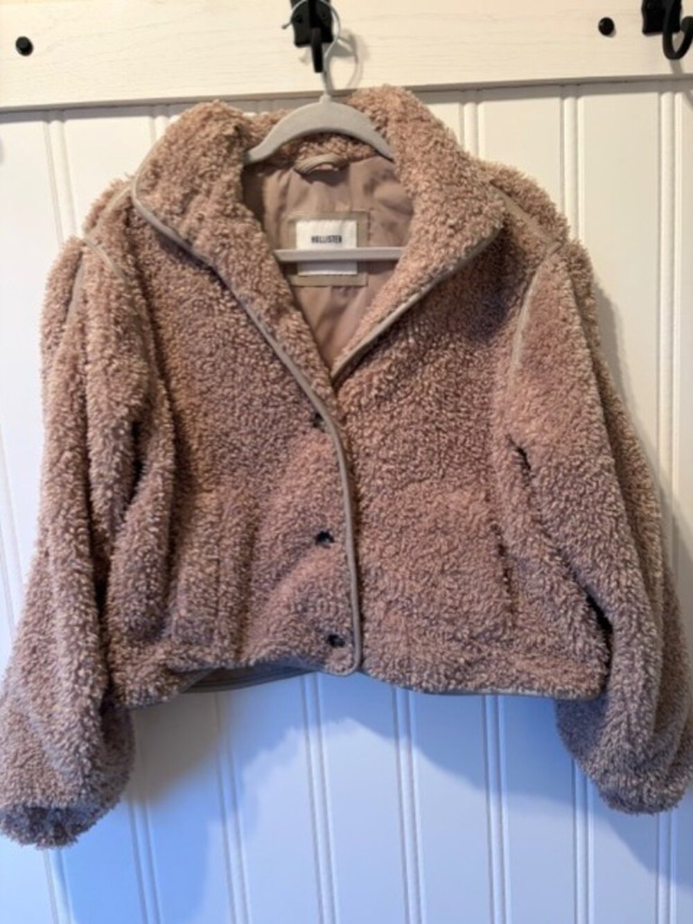 Hollister Warm Brown Faux Fur Cropped Sherpa Teddy Coat Oversized XS
